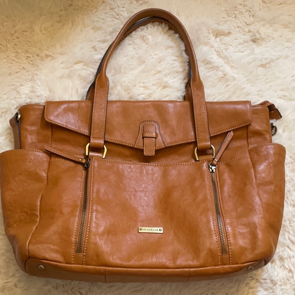Storksak brown leather baby bag